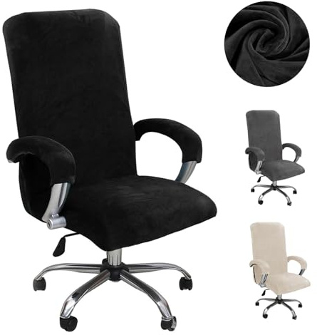 bechoanigel Bürostuhl Bezug,Samt Bezug Bürostuhl mit Armlehne,Hohe Lehne Elastische Sitzbezug,Abnehmbare Waschbare Gaming Stuhl Bezug,Universal Dehnbare Office Stuhlbezüge (Schwarz, XL)