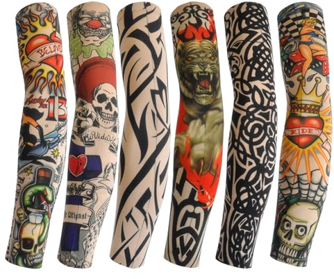 Lot de 6 manchettes de tatouage pour homme, chaussettes de tatouage, tatouage temporaire, protection de tatouage pour enfants, costume de tatouage, pour Halloween, Noël, carnaval, costume rock star