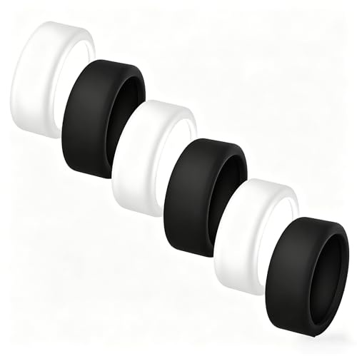 PonFxp Ring Protector, 6 Pack Silicone Ring Protectors for Wedding Rings, Fits 1.76cm to 2.28cm Diameter Rings，Black and White，Gym, Work, and Daily Activities, Silicone Rings