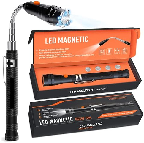 Gifts for Men, LED Magnetic Tool Gadgets, Dad Birthday Presents, Hand Tools Car Accessories, Xmas Gifts for Him Her, Stcoking Fillers for Men, Black Metal Finish, Includes 4 Replacement Batteries