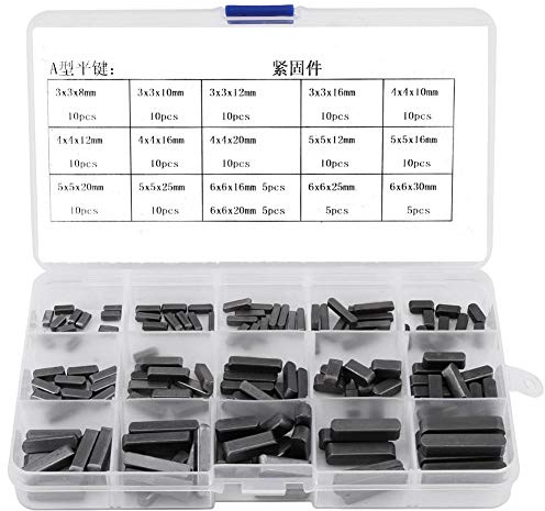 Tocekat 140PCS Round Ended Feather Key, Parallel Drive Shaft Keys, 16 Sizes Assortment Kit for Fasteners Mechanical Industry