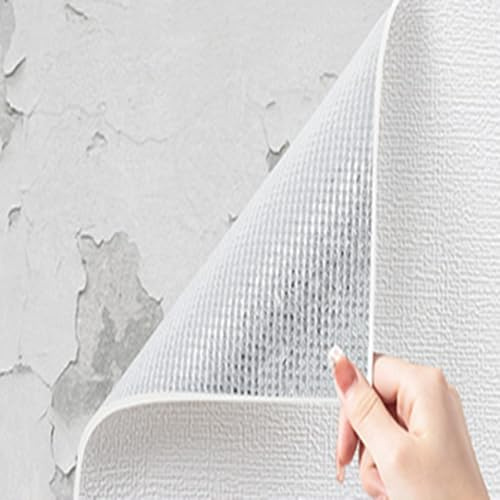 Rouleau Isolant Thermique Autocollant- Imperméable et Anti-humidité, Papier Peint Mural 3D, Revetement Mural Adhesif PVC - Texture Lin, Masquer Les Imperfections(Blanc,50 x 300 x 0.5 cm)