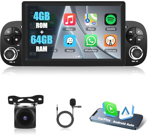 Motorsi 4GB+64GB Carplay Autoradio per Fiat Panda 2013-2020, Android Auto Bluetooth Car Stereo 7 “ Schermo con GPS Navi WiFi RDS/FM Radio SWC EQ USB Mirror Link Canbus DSP + Telecamera Posteriore