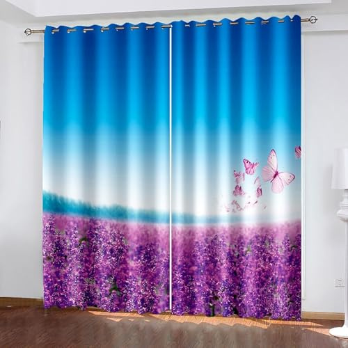 Wycian Fertiggardinen Gardine Rosa Blau Lila Rosa 2 Er Polyester Lavendelfeld und Schmetterlinge H160 X B96Cm für Schlafzimmer