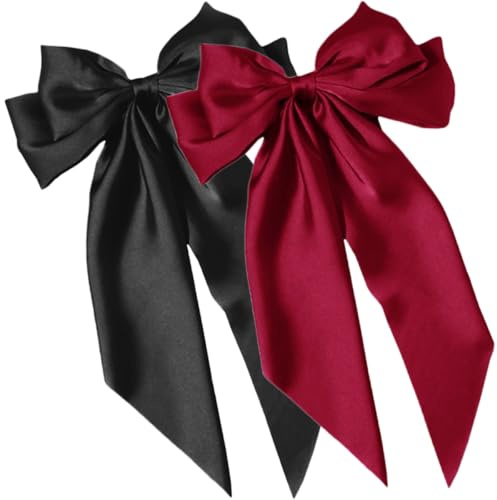 Zerodeko Pinzas Cabello Lazo de Satén Negro, 2 Piezas Portátiles para Uso Diario, Accesorio Elegante y Delicado que Fija el Cabello Suelto para Mujeres