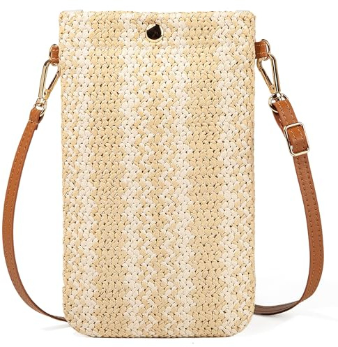 HATOFES Petit sac à bandoulière pour femme avec bandoulière réglable, sac à bandoulière en paille, porte-monnaie, porte-monnaie