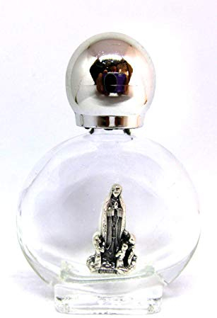Botella de cristal con tapón plateado para agua bendita con aparición de la Virgen de Fátima, 90.294.90 013
