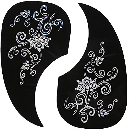 2Pcs Gitarre Schlagbrett Aufkleber, Komma Form Pick Guard für Akustikgitarre Zubehör(Silberrede)
