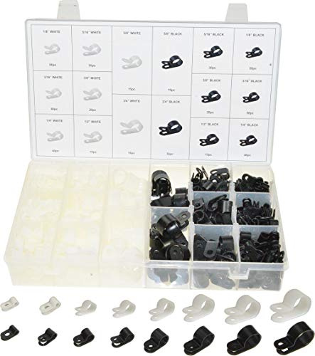 Swordfish 70350 R-Typ Nylon Kabelschellen Sortiment, 460 Stück, Weiß/Schwarz, 8 Größen