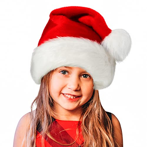BOSONER Santa Hat Christmas Hats Adult: Xmas Hat for Adults, Unisex Velvet Comfort Christmas Party Hat Thicken Classic for New Year Festive Holiday Gifts for Men Wowen (Kids-1 Pcs)