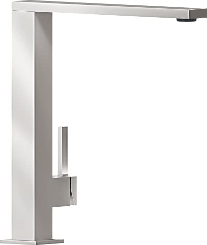 Villeroy & Boch Finera Square Küchenarmatur, Hochdruck, Wasserhahn Küche mit Keramikkartusche und 360° Schwenkbereich, Spültischarmatur wassersparend, Auslauf Höhe 251mm, Edelstahl massiv