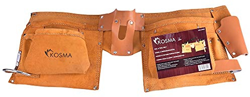 Kosma Multi-Pocket Leather Tool Organiser Belt Apron with 11 Pockets, Hammer Loop & Tape Measure Holder - Electrician Pouch