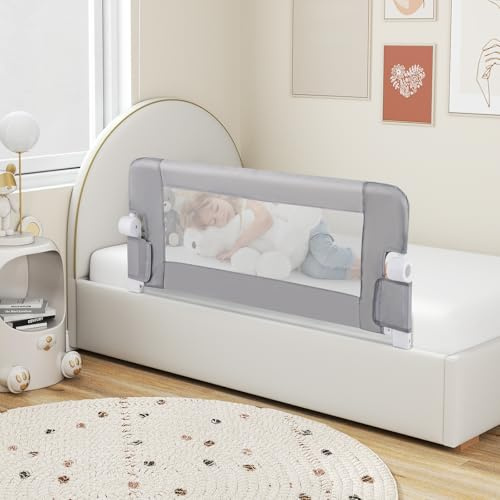 COSTWAY Riel de Cama Plegable Barandilla para la Cama Protección para Bebé Barrera de Cama para Cama Individual/Cama Matrimonial (105x42cm, Gris)
