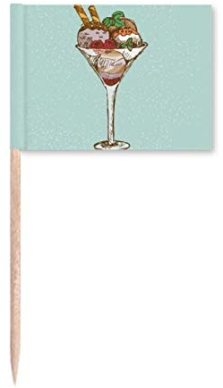 Hojas de copa de helado bola de palillo de dientes, banderas para decoración de fiesta