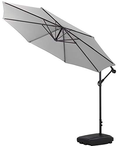 The Fellie Garden Parasol with 60L Water Sand Filled Base, Cantilever Umbrella with Crank Handle for Outdoor Sun Shade Patio Banana Umbrella, 3M-Light Grey