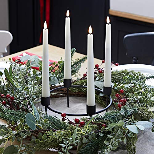 Lights4fun 56cm Adventskranz inkl. Kerzenhalter und 4er Set TruGlow® LED Stabkerzen mit Fernbedienung