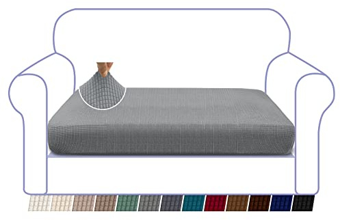 Granbest High Stretch Sofa Sitzkissenbezug Superweicher Sofa Sitzbezug Sitzkissenschutz Jacquard Spandex Stoff mit Elastischer Unterseite(2 Sitzer,Hellgrau)