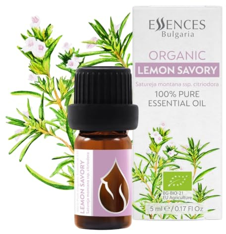 Essences Bulgaria Olio Essenziale Santoreggia al Limone Biologico 5 ml | Satureja Montana Citriodora | 100% Puro e Naturale | Non Diluito | Grado Terapeutico | Fattoria di Famiglia | Non OGM