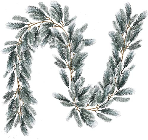 DearHouse 6Ft Artificial Christmas Pine Garland Winter Greenery Garland for Holiday Season Mantel Fireplace Table Runner Centerpiece Décor (White)