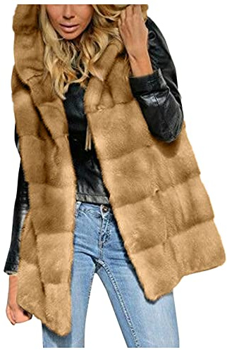 Briskorry Chaleco de piel sintética para mujer de invierno, Color caqui1., L