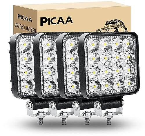PICAA LED Arbeitsscheinwerfer 4X 3.3 Zoll 48W Arbeitsscheinwerfer Traktor 12V 24V Spotlight Wasserdicht Arbeitslicht led zusatzscheinwerfer für Bagger Traktoren Schlepper ATV Lkw Offroad 4X4