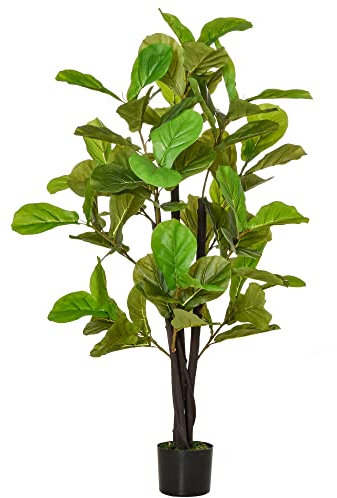 HOMCOM Ficus Artificiale 130cm per Interni ed Esterni, Pianta Artificiale Realistica con 78 Foglie