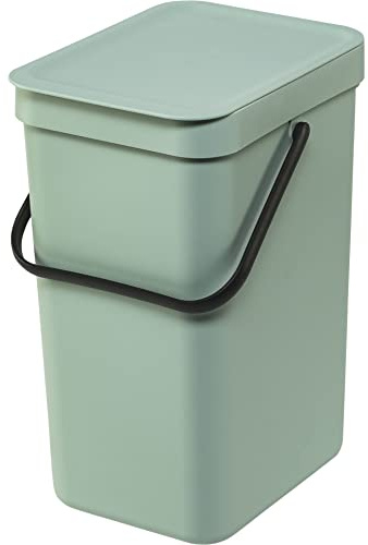 Brabantia Sort & Go Kitchen Recycling Bin | S / 3.2 Gal / 12L | Jade Green | Removable Stay-Open Lid, Carry Handle | Trash Can for Bottles, Cans, Paper, Glass | Wall-Mounting Bracket Included