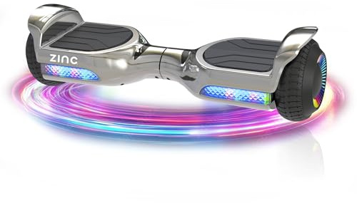 Zinc Megastar Hoverboard for Kids Ages 14+ – LED Light-Up Wheels & Headlights, Bluetooth Speaker, 6.3 Puncture-Proof Tyres, 240W Motor, Up to 6.2mph, Max Weight 100kg – Durable & Easy to Ride, Chrome | LED Light-Up Wheels & Headlights, Bluetooth Speaker, 6.3 Puncture-Proof Tyres, 240W Motor, Up to 6.2mph, Max Weight 100kg