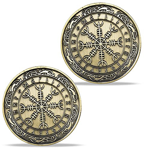 Norse Viking Mjolnir Coin Thor's Hammer Coin Nordischer Mythologie Talisman (Aegishjalmur Coin (the Helm of Awe))