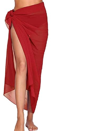 Beach-Sarong-Pareo - Pareo para mujer, de gasa, semitransparente, con lazo lateral, falda larga envolvente para traje de baño, bikini, bufanda
