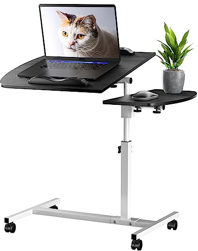 Rcynview Laptoptisch Höhenverstellbar Schreibtisch Beistelltisch Holz mit Rollen, 360°Drehbar Heben Laptop Ständer Tisch, Anti-Rutsch-Stopper, 60x40cm Schwarz Computertisch für Sofa Bett, Couch, Büro
