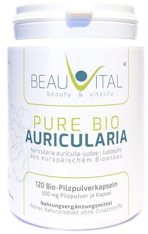 Capsule Pure Bio Auricularia 120 pezzi ciascuna, 500 mg di polvere di orecchio di Giuda da agricoltura biologica UE, vegana, senza additivi artificiali