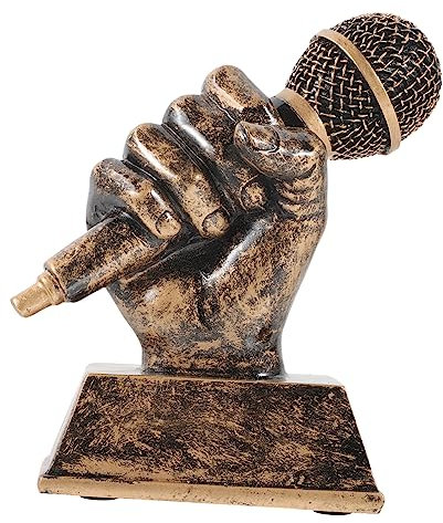 YARNOW Trophée Microphone en Résine Dorée, Statuette De Chant pour Concours De Chant, Décoration De Maison, 11 x 5 x 13.5 cm
