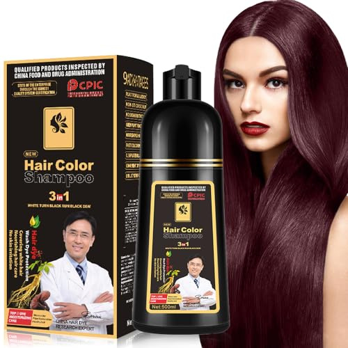 Tintura per capelli neri, Shampoo colorante per uomini e donne, per capelli grigi, Shampoo Para Canas, colorante 3 in 1, 16,9 Fl Oz (Dark Wine Red)