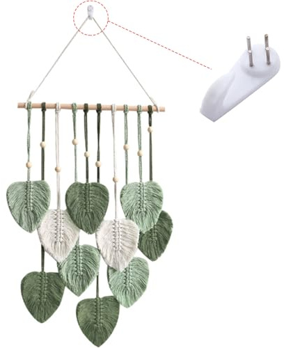 Tenture Murale Boho en Macramé, Tapisserie Déco Feuilles Vertes Grande Tissee Plumes Boheme Faite Main avec Perles Bois pour Salon,Chambre à Coucher,Décoration Mariage,Chambre Enfants,Appartement,Vert