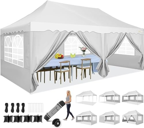 HOTEEL Faltpavillon 3x6 Pavillon Wasserdicht Stabil Partyzelt Faltbar, Faltzelt Mit 6 Seitenwänden & Rolltasche & 4 Sandsäcken, Einfacher Aufbau für Hochzeiten, Gewerbe, Partys, UV50+ Schutz, Weiß