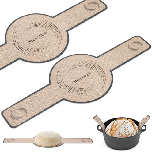 Bread Sling, PITCH + PULSE Silicone Bread Mat for Dutch Oven, Heat Resistant Non Stick & Reusable Bread Making Mat with Long Handles, 2 Pack