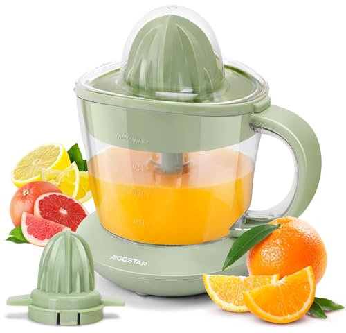 Aigostar Orange Juicer Electric Citrus Juicer, 700ml Bowl with Scale, 2 Citrus Cones, Tow Way Rotation, Filter, Lemon Juicer for Orange Lime Lemon Grapefruit, Retro Green -Henry 031IN