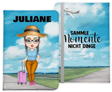 22Feels Reisepasshülle Personalisiert Frauen Mädchen Urlaub Reisen Gadgets Kinder Etui Organizer Namen Kunst-Leder Cover Hülle Geschenk Ehefrau Mama Tochter Enkelin Nichte - Sammle Momente Nicht Dinge