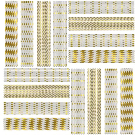 Papierstrohhalme Trinkhalm, Biodegradable Paper Straws, Cocktail Kreative Dekoration Strohhalme, Wiederverwendbar, für Hochzeit, Geburtstag, Smoothies, Cocktail, Heißgetränk(Gold-Weiß,400 Stück)