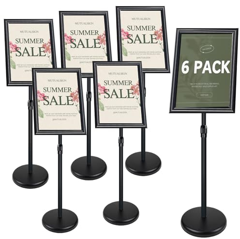 Mutualsign Infoständer A3 Plakatständer, höhenverstellbarer Präsentationsständer, Aluminium Werbeständer, Kundenstopper, Informationsaufsteller für Innen- und Außenbereich, 6 Stück, Schwarz