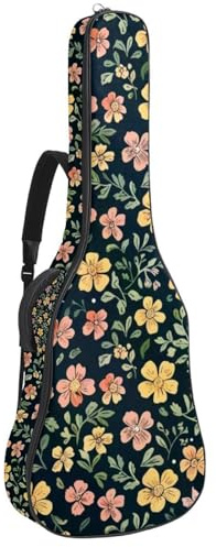 Gitarrentasche, 104 cm, doppelter verstellbarer Schultergurt, Akustikgitarre, Gigbag, Vintage, Rosa, Gelb, Blumen, Gitarrenkoffer, wasserdicht, Oxford-Stoff, dicker Schwamm, Vintage Pink Yellow