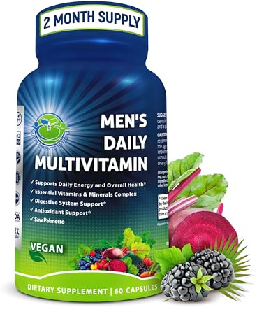 Men's Daily Multivitamin – Vegan Methylated Multivitamin for Men with Saw Palmetto, Biotin, Organic Superfoods, Probiotics & Enzymes – Energy, Gut & Optimal Health Support – Easy to Swallow Capsules
