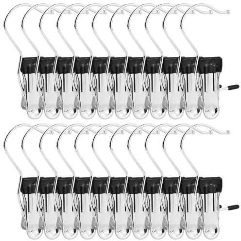 22 mollette da bucato in acciaio inox, gancio antiscivolo, clip girevole a 360°, clip per stivali, per pantaloni, scarpe, asciugamani, colore nero