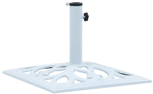 Cinyiqo Socle de Parasol Blanc 12 kg 49 cm Fonte,Pied De Parasol,Pied De Parasol Lourd,Pied De Parasol sur roulettes