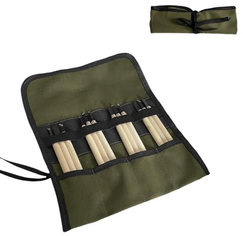 BLIRITEL Small Tool Roll Up Bag, Canvas Chisel Roll, Chisels Bag Tool Organizer with 4 Pockets, Metal Pry Bar Plier Wrench Roll Tool Pouch for Mechanic Carpenter Craftsman (Army Green)