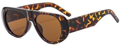 Long Keeper retro överdimensionerade ovala solglasögon för kvinnor – platt topp mode leopard damsolglasögon med UV 400-skydd, Leopardbrunt