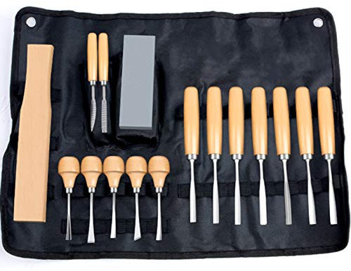MYUYEE Set Professionale di scalpelli per Intaglio del Legno - Strumenti affilati per la Lavorazione del Legno da 16 Pezzi con Custodia - Ottimo per Principianti,