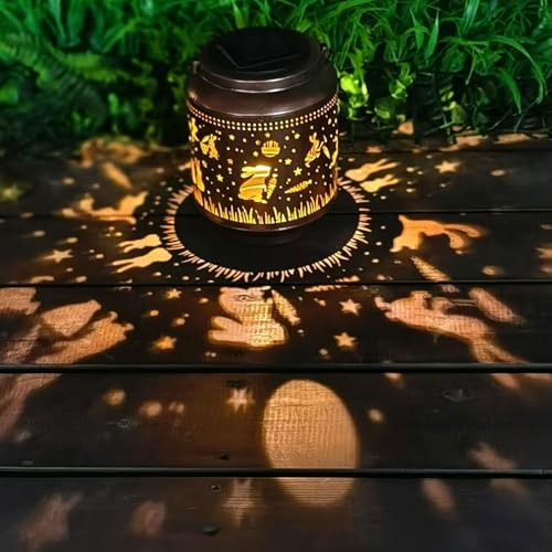 Rabbit Solar Lanterns Outdoor Waterproof Hanging,Garden Decor Metal Watering can Lights,Solar Lights Rabbit Gifts for Women Mom Decorative Lanterns for Patio,Lawn,Porch,Landscape,Pathway,Garden Deco