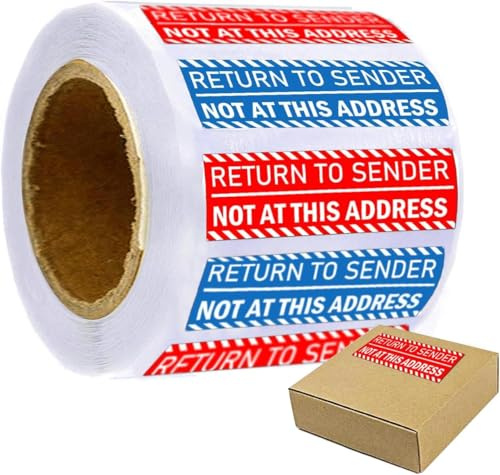 500 Pcs Return to Sender Not at This Address Stickers 1x3 Inch - Self Adhesive Transport Cargo Sticker Address Reminder Label for Small Business Envelop Box Cartons Shipping Stickers
